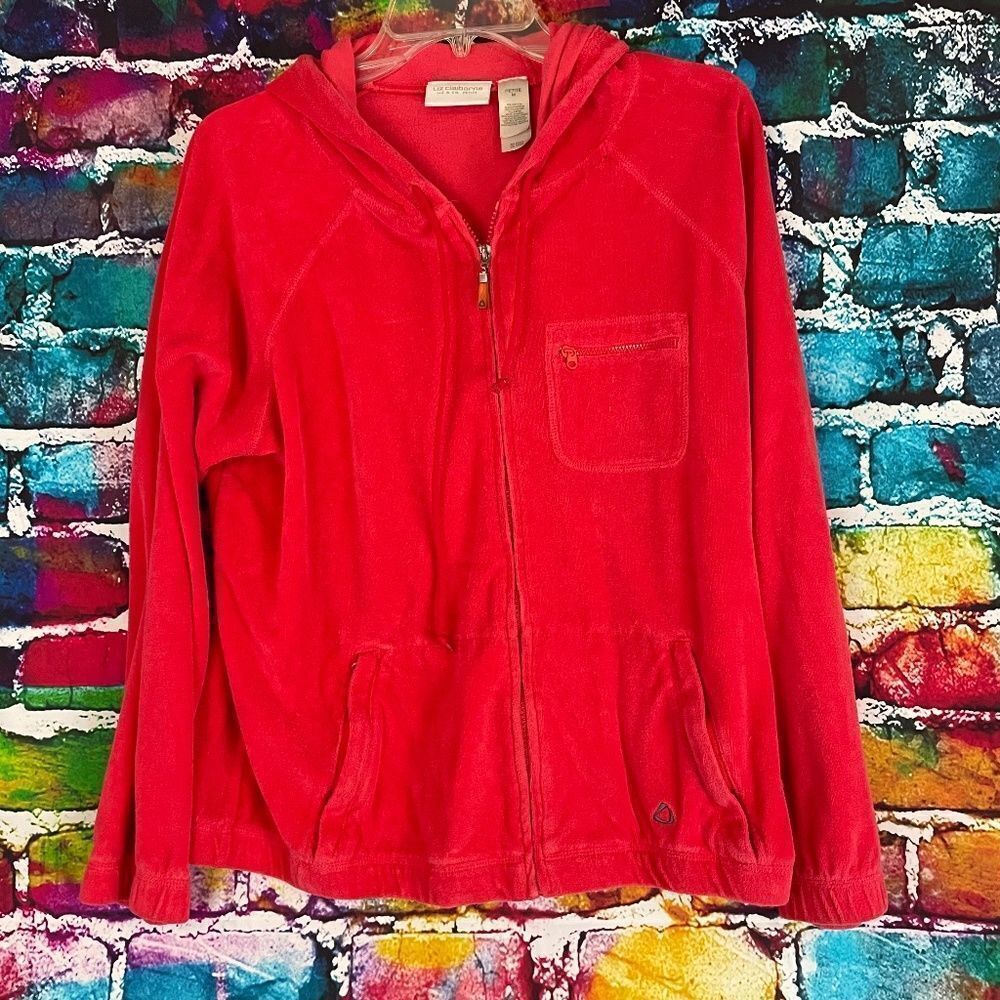 Liz Claiborne Terry Cloth Full Zip Hooded Sweatshirt Jacket Medium Petite